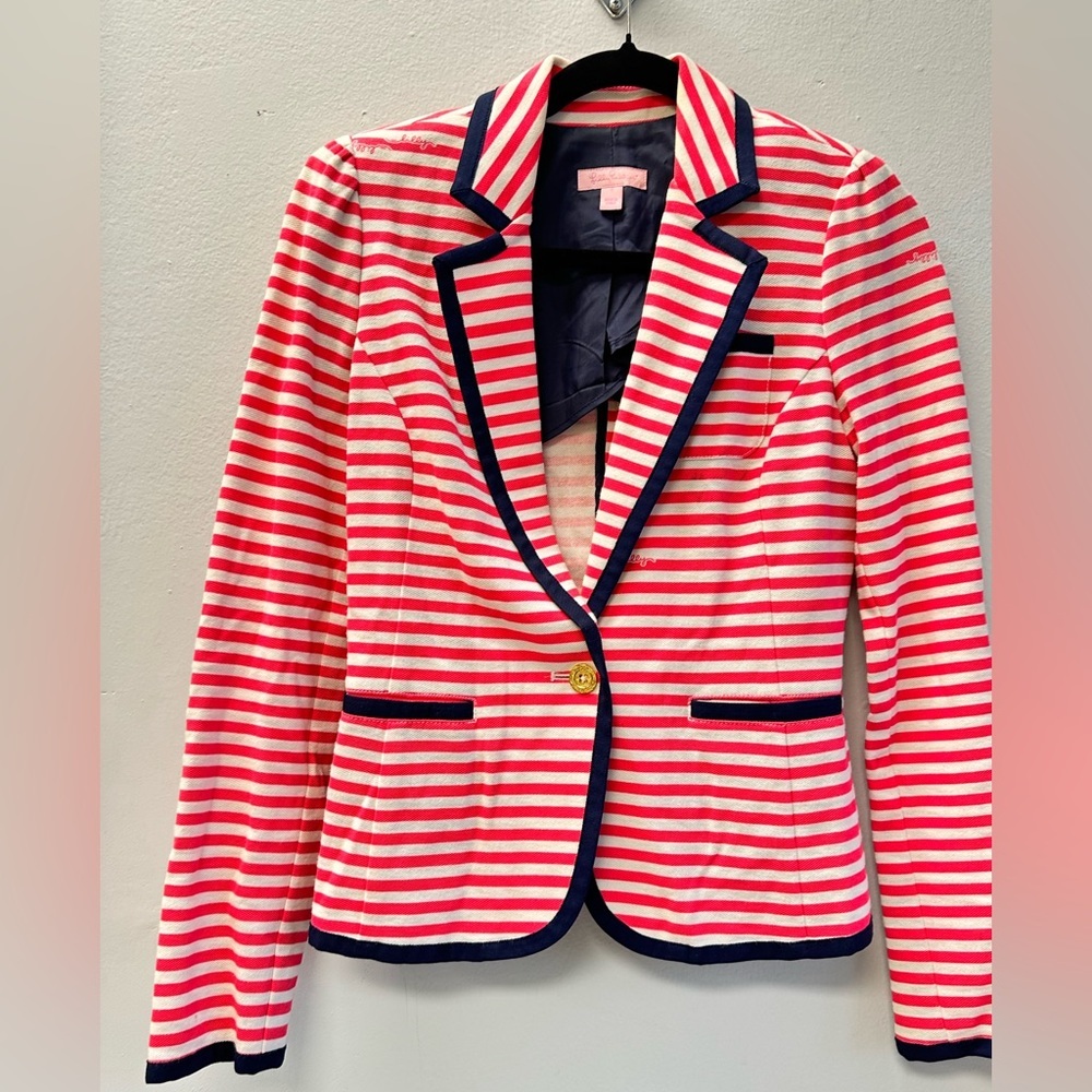 Lilly Pulitzer Striped Blazer Pink & White Nautical Jacket Size S - Picture 3 of 6